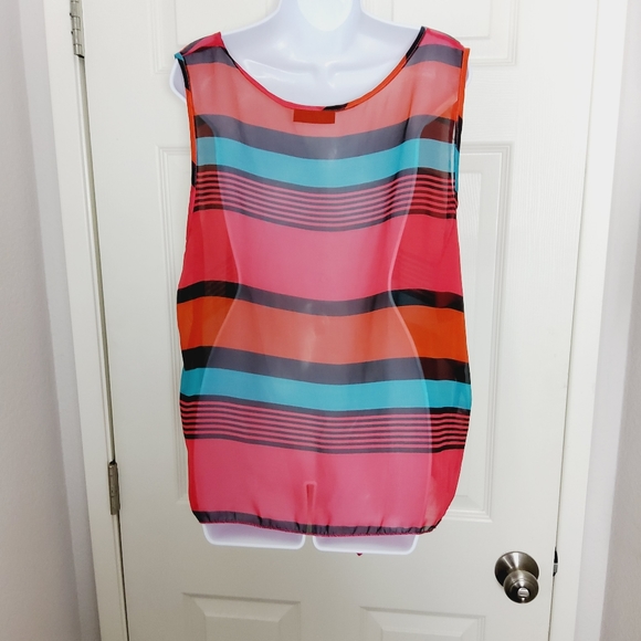 Womens Multicolored Casual Sleeveless Scoop Neck Loose Fit Tank Top 1X - Picture 2 of 5